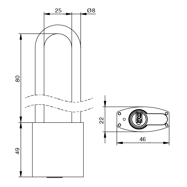 EVVA Akura Vorhangschloss 80 mm