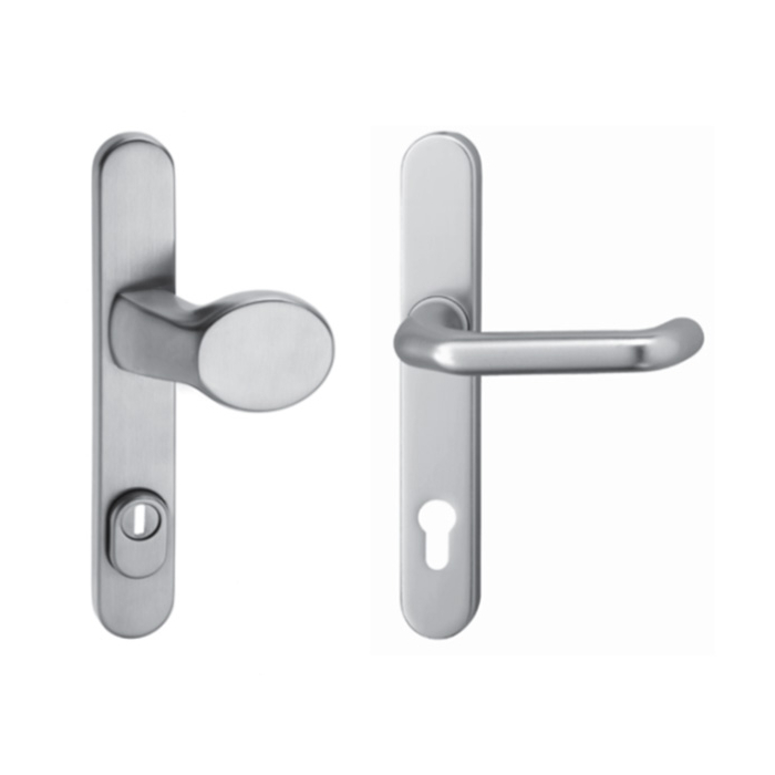 Schmalrahmen-Schutzbeschlag mit KZS / Knopf-Drücker 72 mm