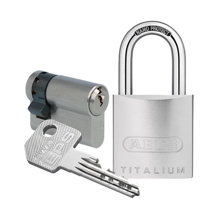 EVVA EPS-5 Halbzylinder + Vorhangschloss 86TI/45