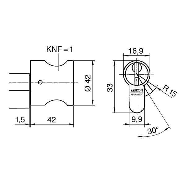 Schließfunktion beidseitig mit Knauf Zi Ikon 1574 Profil-Knaufzylinder 